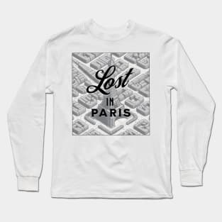 Paris Retro Street Map Art Pencil Drawing Long Sleeve T-Shirt